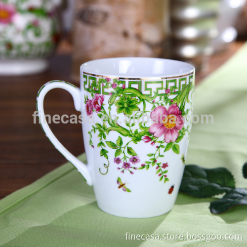 14OZ Elegant White Porcelain Green Tall Porcelain Coffee Mug